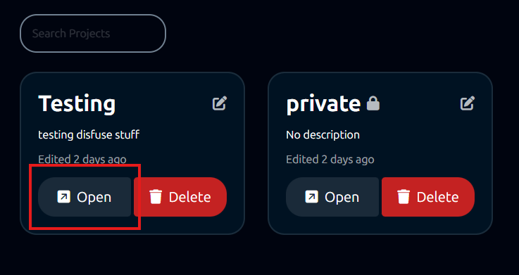 Open project button