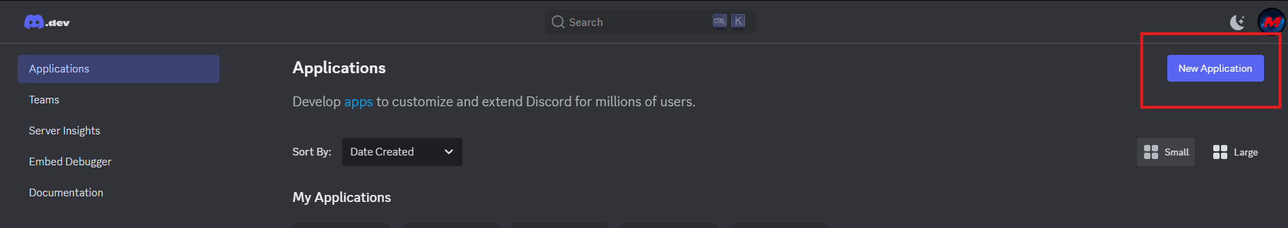 New application button