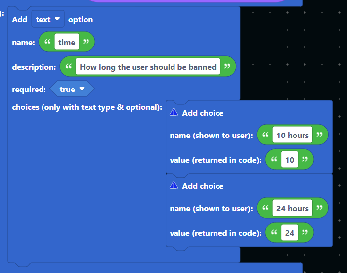 Slash command option choices